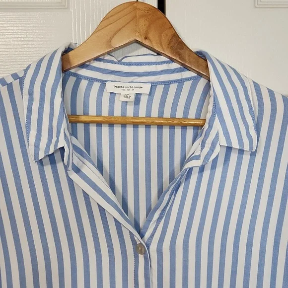 beachlunchlounge Blue and White Striped Button‎ Down Shirt Size XL Beach Boxy - Picture 6 of 10